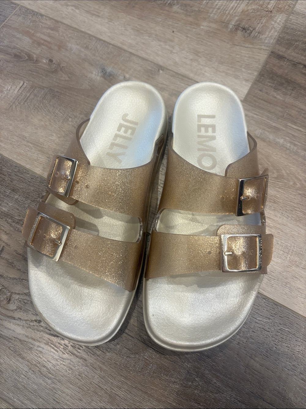 LEMON JELLY Gold Double-Buckle Women's Slide Sandals